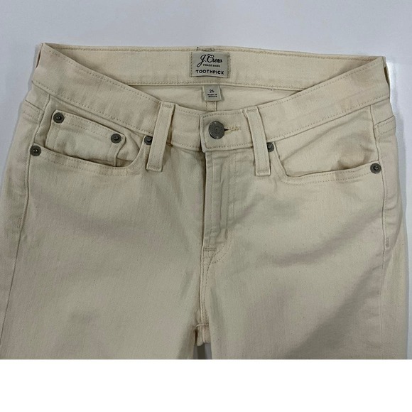 J. Crew Women’s Toothpick Jeans Pants Size 26 Cream/Ivory Color Summer 2017 - Picture 3 of 12